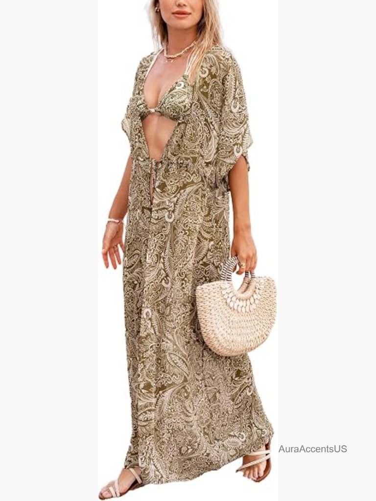 Open Front Kimono Swimsuit Coverup Maxi Cardigan Beach Cover Up